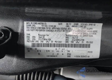 2013 Ford Focus Se z USA, uszkodzony, nr VIN 1FADP3F29DL125404